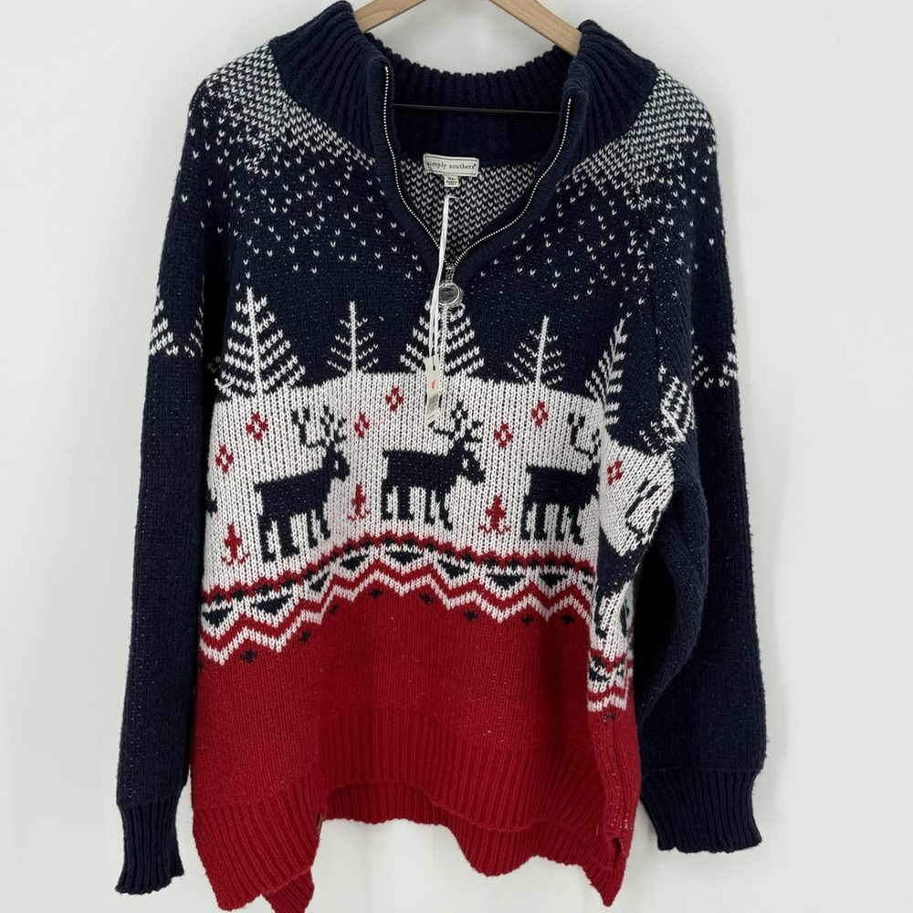 Simply Southern Men's XL Christmas Reindeer Mock Neck Sweater NWT Long Sleeve